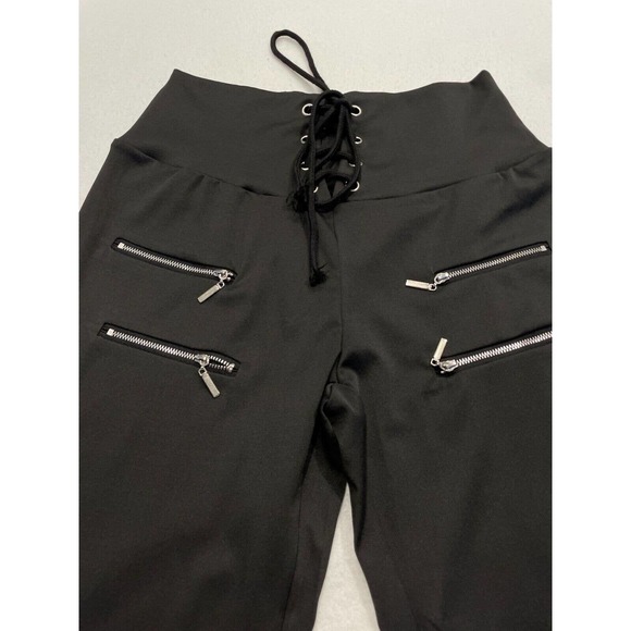 ChicMe Eyelet Lace-up Skinny Pants Medium Black Stretch Zip-Pockets High Waist - Picture 5 of 8